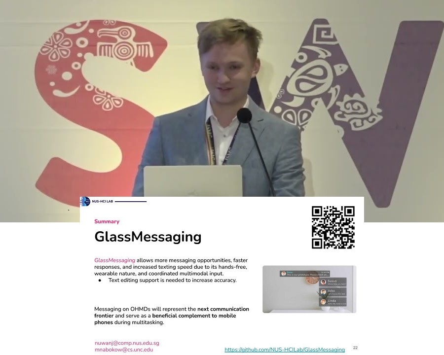 Max presents the ‘GlassMessaging’ paper at UbiComp / ISWC 2023